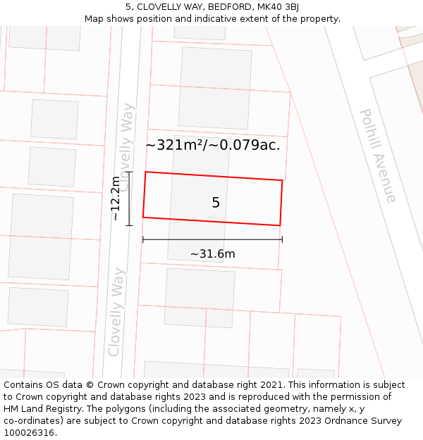 5, CLOVELLY WAY, BEDFORD, MK40 3BJ: Plot and title map