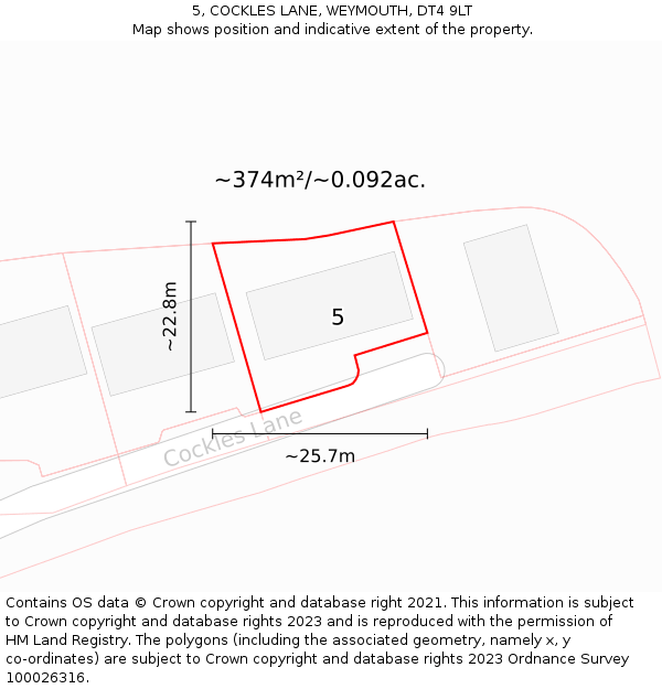 5, COCKLES LANE, WEYMOUTH, DT4 9LT: Plot and title map