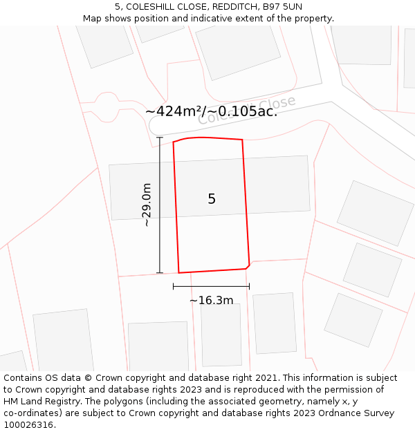 5, COLESHILL CLOSE, REDDITCH, B97 5UN: Plot and title map