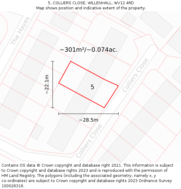 5, COLLIERS CLOSE, WILLENHALL, WV12 4RD: Plot and title map