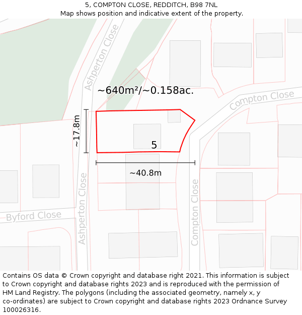 5, COMPTON CLOSE, REDDITCH, B98 7NL: Plot and title map
