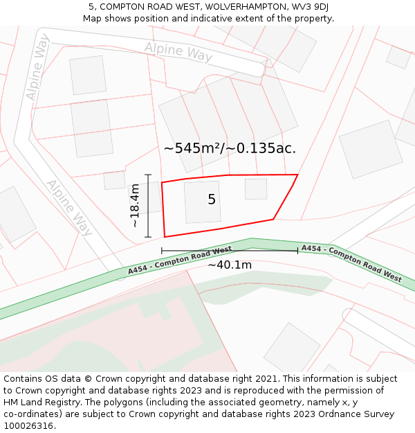 5, COMPTON ROAD WEST, WOLVERHAMPTON, WV3 9DJ: Plot and title map