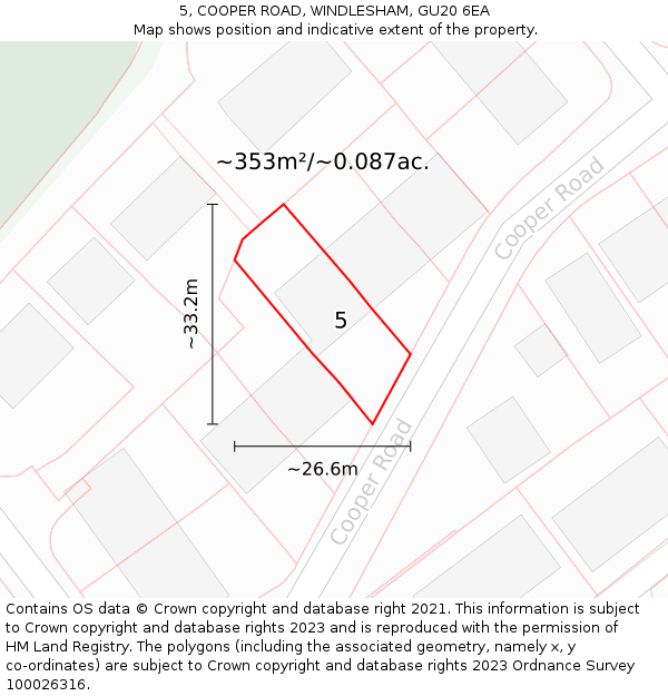 5, COOPER ROAD, WINDLESHAM, GU20 6EA: Plot and title map