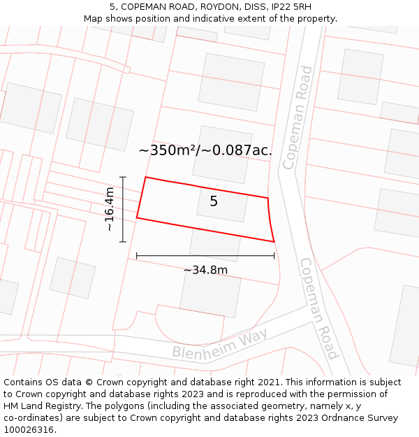 5, COPEMAN ROAD, ROYDON, DISS, IP22 5RH: Plot and title map