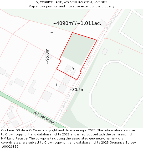 5, COPPICE LANE, WOLVERHAMPTON, WV6 9BS: Plot and title map
