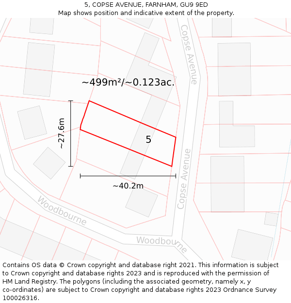 5, COPSE AVENUE, FARNHAM, GU9 9ED: Plot and title map