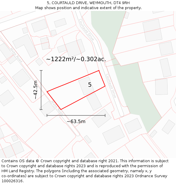 5, COURTAULD DRIVE, WEYMOUTH, DT4 9RH: Plot and title map