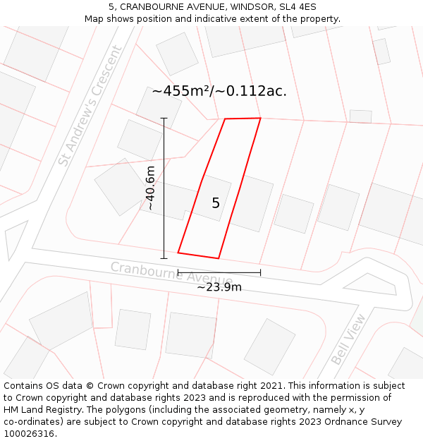 5, CRANBOURNE AVENUE, WINDSOR, SL4 4ES: Plot and title map