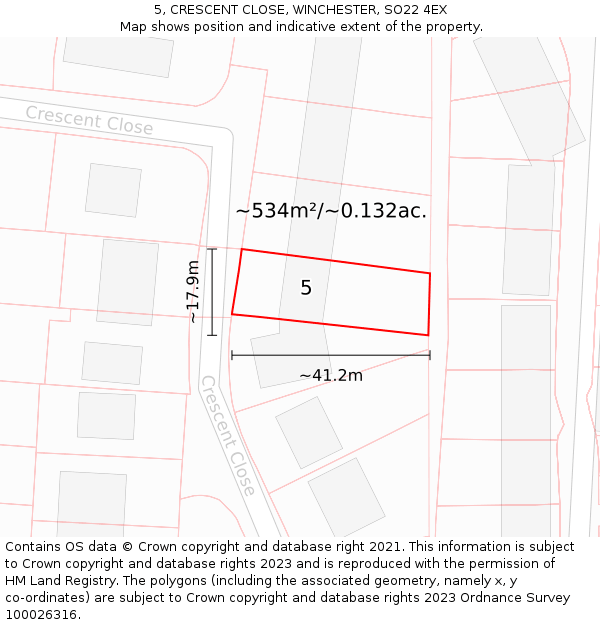 5, CRESCENT CLOSE, WINCHESTER, SO22 4EX: Plot and title map