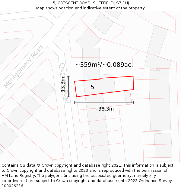 5, CRESCENT ROAD, SHEFFIELD, S7 1HJ: Plot and title map