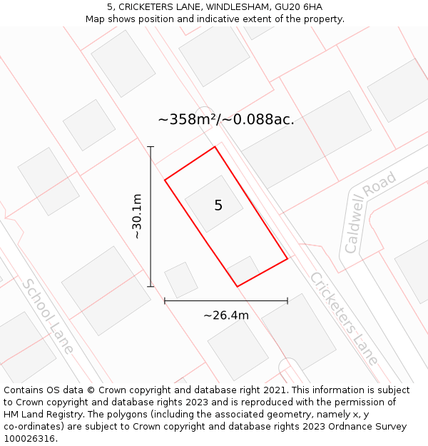 5, CRICKETERS LANE, WINDLESHAM, GU20 6HA: Plot and title map