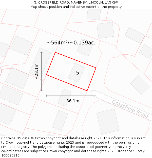 5, CROSSFIELD ROAD, NAVENBY, LINCOLN, LN5 0JW: Plot and title map