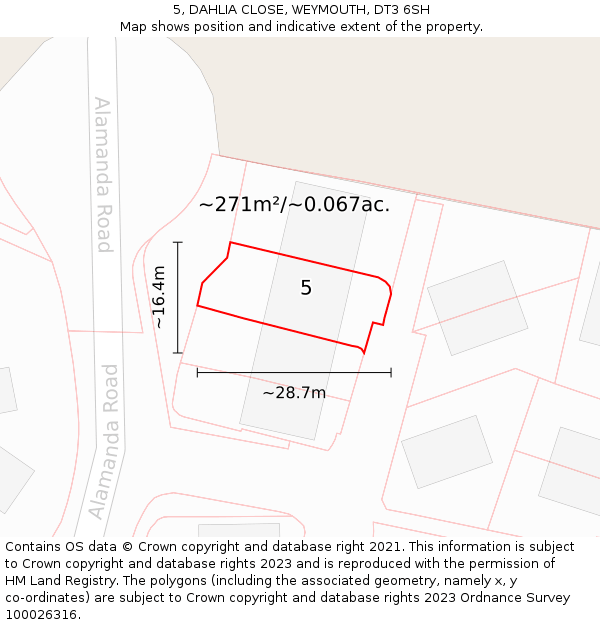 5, DAHLIA CLOSE, WEYMOUTH, DT3 6SH: Plot and title map