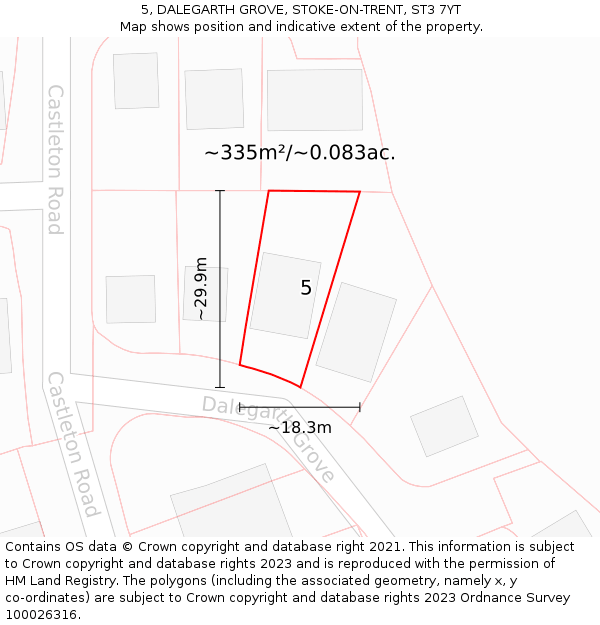 5, DALEGARTH GROVE, STOKE-ON-TRENT, ST3 7YT: Plot and title map