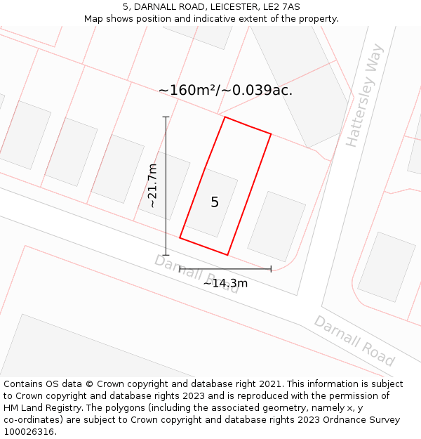 5, DARNALL ROAD, LEICESTER, LE2 7AS: Plot and title map