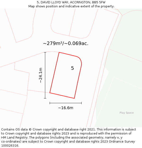 5, DAVID LLOYD WAY, ACCRINGTON, BB5 5FW: Plot and title map