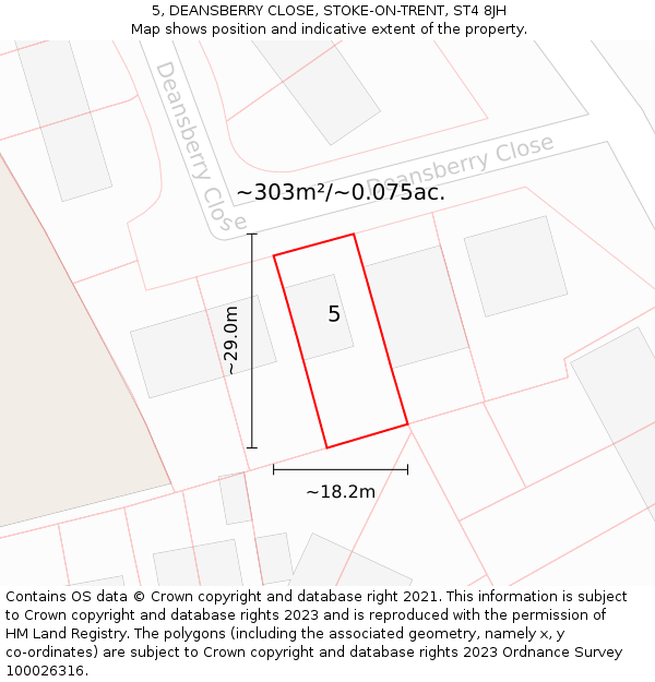 5, DEANSBERRY CLOSE, STOKE-ON-TRENT, ST4 8JH: Plot and title map