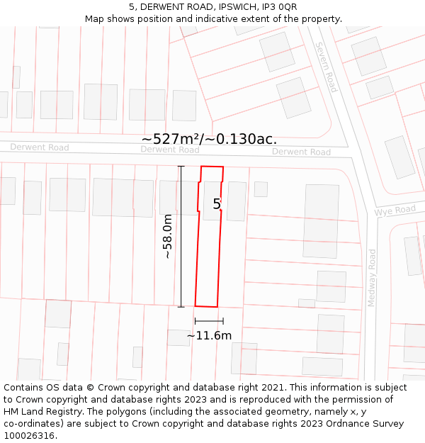 5, DERWENT ROAD, IPSWICH, IP3 0QR: Plot and title map