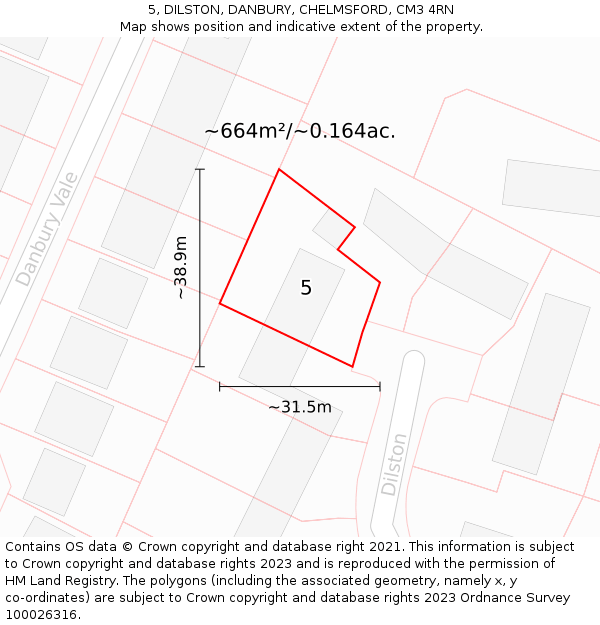 5, DILSTON, DANBURY, CHELMSFORD, CM3 4RN: Plot and title map