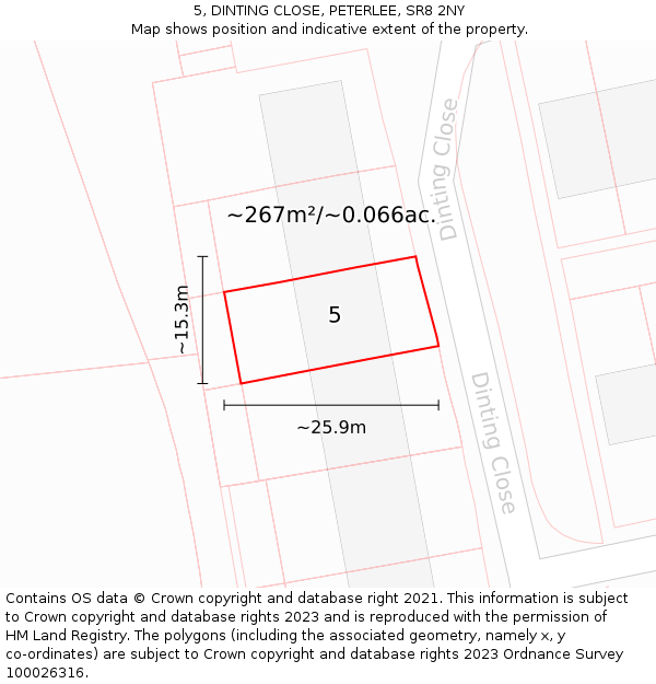 5, DINTING CLOSE, PETERLEE, SR8 2NY: Plot and title map