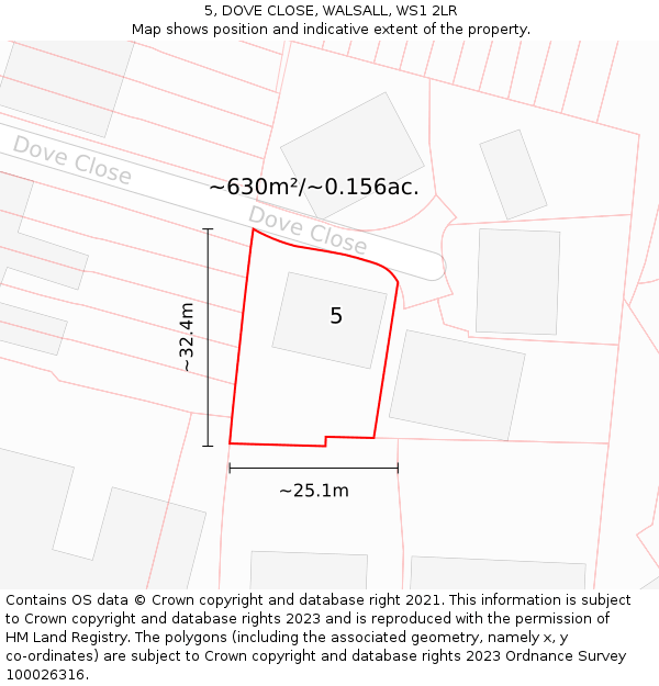 5, DOVE CLOSE, WALSALL, WS1 2LR: Plot and title map
