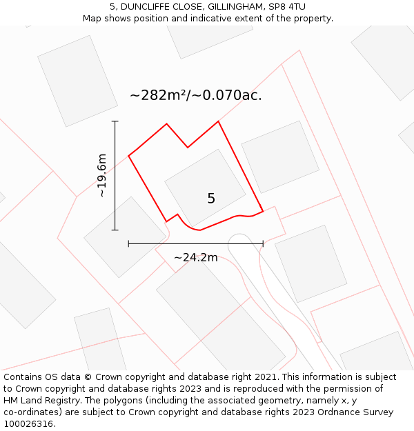 5, DUNCLIFFE CLOSE, GILLINGHAM, SP8 4TU: Plot and title map