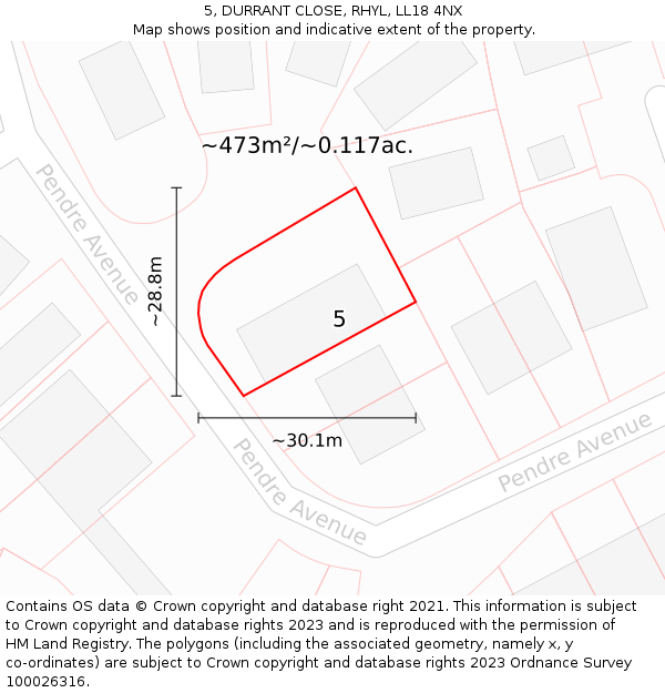 5, DURRANT CLOSE, RHYL, LL18 4NX: Plot and title map