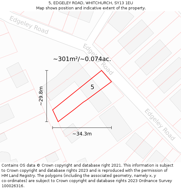 5, EDGELEY ROAD, WHITCHURCH, SY13 1EU: Plot and title map