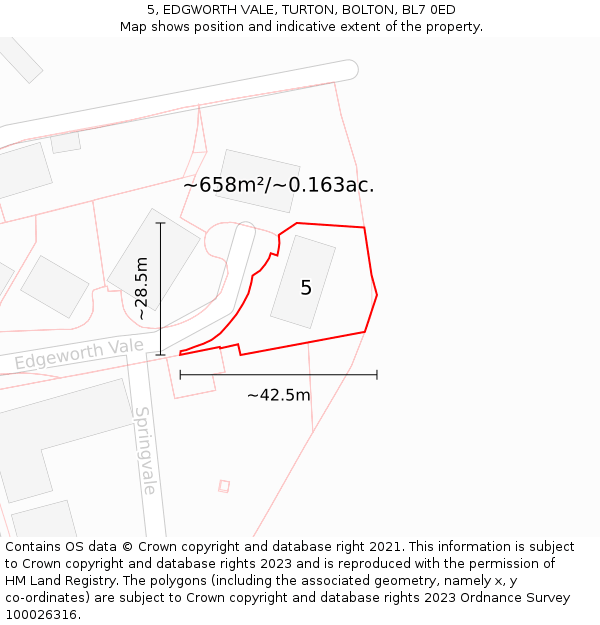 5, EDGWORTH VALE, TURTON, BOLTON, BL7 0ED: Plot and title map