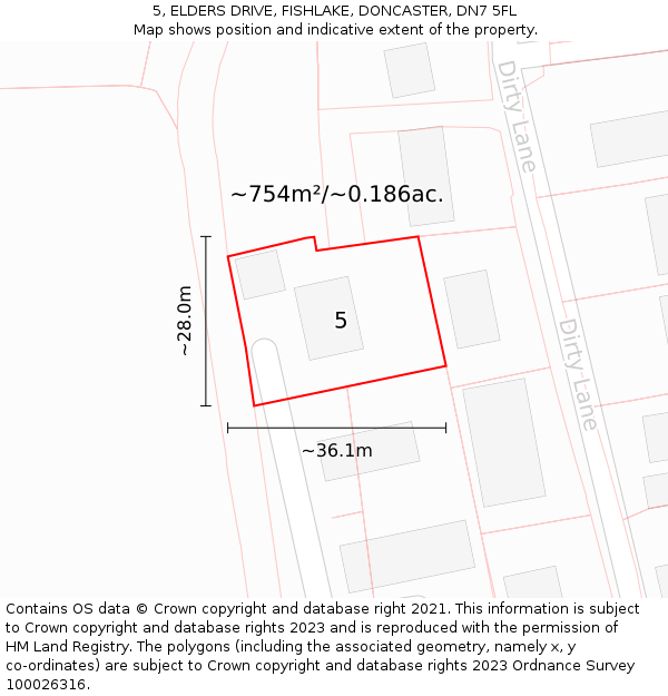 5, ELDERS DRIVE, FISHLAKE, DONCASTER, DN7 5FL: Plot and title map