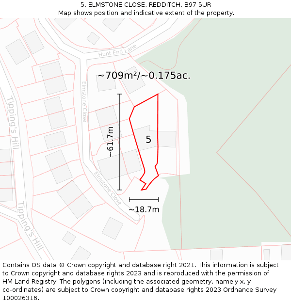 5, ELMSTONE CLOSE, REDDITCH, B97 5UR: Plot and title map