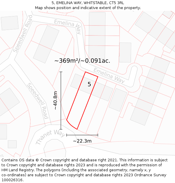 5, EMELINA WAY, WHITSTABLE, CT5 3RL: Plot and title map