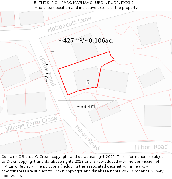 5, ENDSLEIGH PARK, MARHAMCHURCH, BUDE, EX23 0HL: Plot and title map