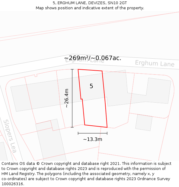 5, ERGHUM LANE, DEVIZES, SN10 2GT: Plot and title map