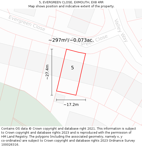 5, EVERGREEN CLOSE, EXMOUTH, EX8 4RR: Plot and title map