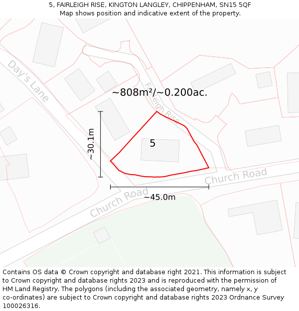 5, FAIRLEIGH RISE, KINGTON LANGLEY, CHIPPENHAM, SN15 5QF: Plot and title map