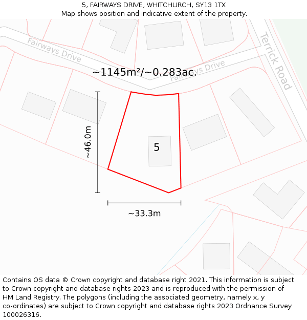 5, FAIRWAYS DRIVE, WHITCHURCH, SY13 1TX: Plot and title map