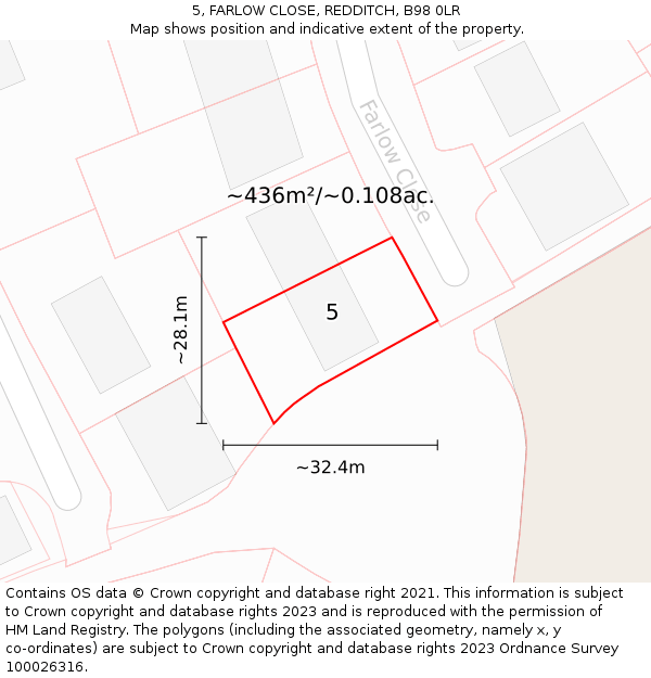 5, FARLOW CLOSE, REDDITCH, B98 0LR: Plot and title map