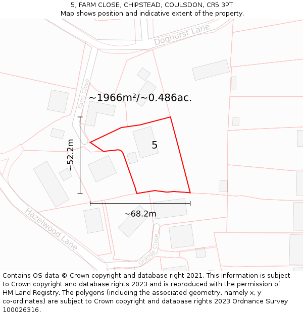 5, FARM CLOSE, CHIPSTEAD, COULSDON, CR5 3PT: Plot and title map