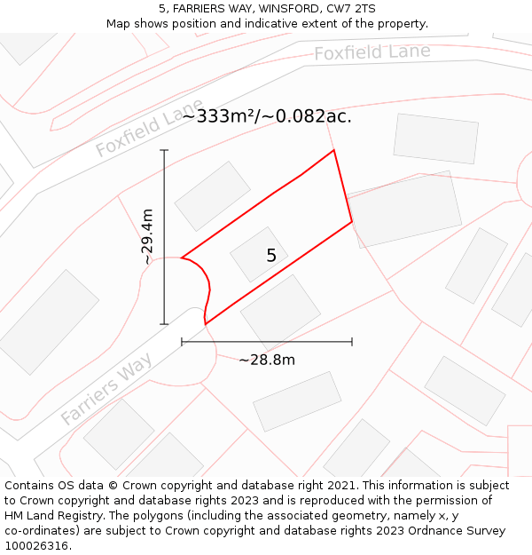 5, FARRIERS WAY, WINSFORD, CW7 2TS: Plot and title map