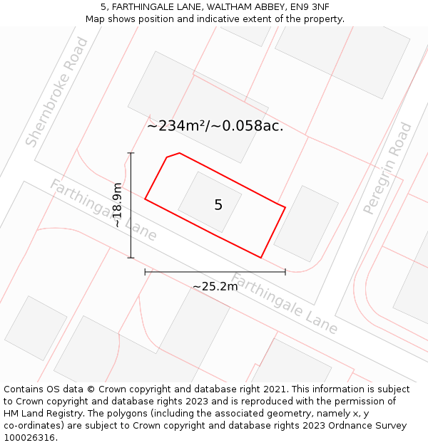 5, FARTHINGALE LANE, WALTHAM ABBEY, EN9 3NF: Plot and title map