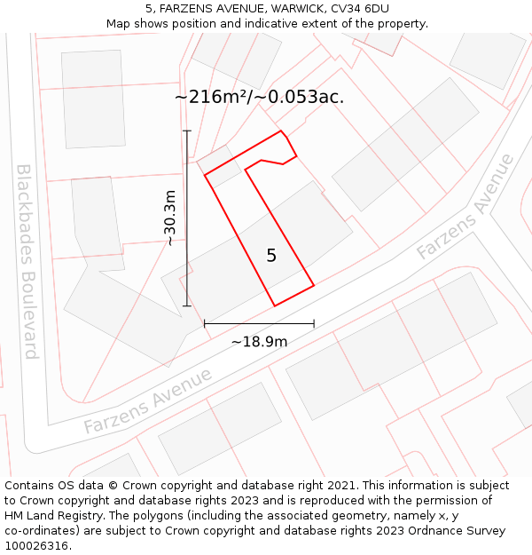 5, FARZENS AVENUE, WARWICK, CV34 6DU: Plot and title map