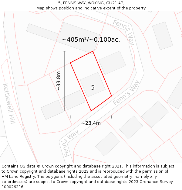 5, FENNS WAY, WOKING, GU21 4BJ: Plot and title map