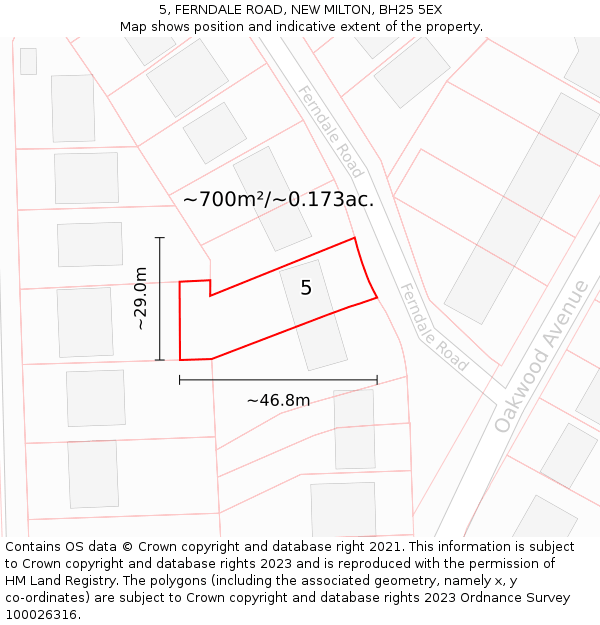 5, FERNDALE ROAD, NEW MILTON, BH25 5EX: Plot and title map