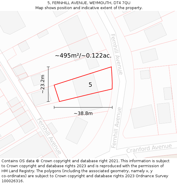 5, FERNHILL AVENUE, WEYMOUTH, DT4 7QU: Plot and title map