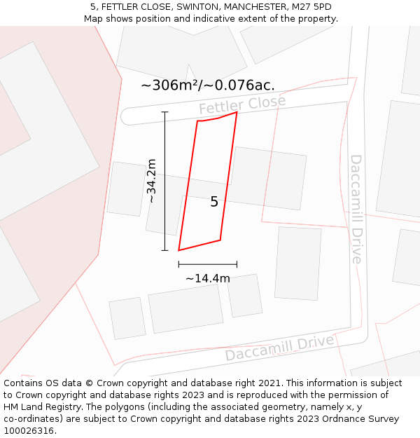 5, FETTLER CLOSE, SWINTON, MANCHESTER, M27 5PD: Plot and title map