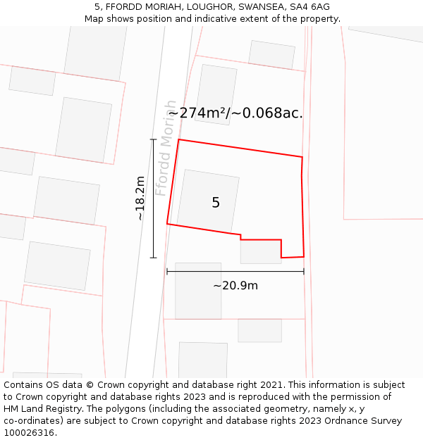 5, FFORDD MORIAH, LOUGHOR, SWANSEA, SA4 6AG: Plot and title map