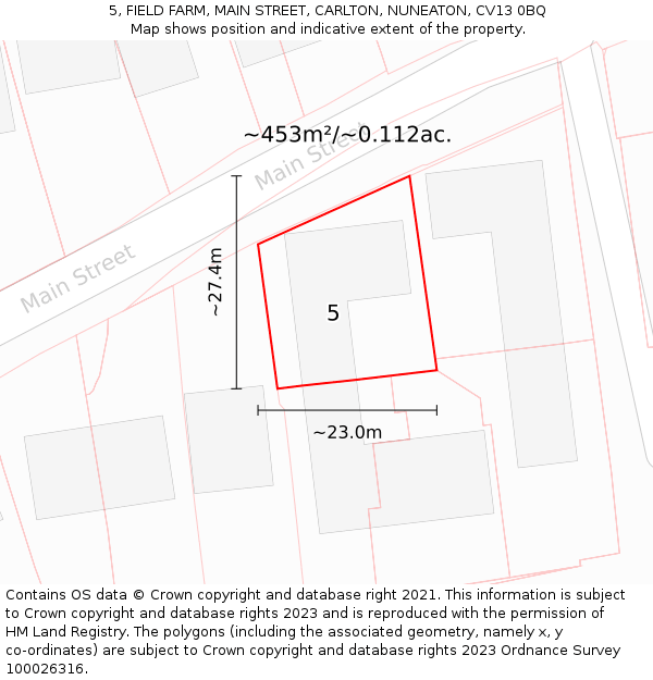 5, FIELD FARM, MAIN STREET, CARLTON, NUNEATON, CV13 0BQ: Plot and title map