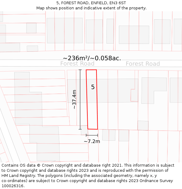 5, FOREST ROAD, ENFIELD, EN3 6ST: Plot and title map