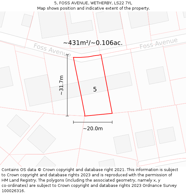 5, FOSS AVENUE, WETHERBY, LS22 7YL: Plot and title map
